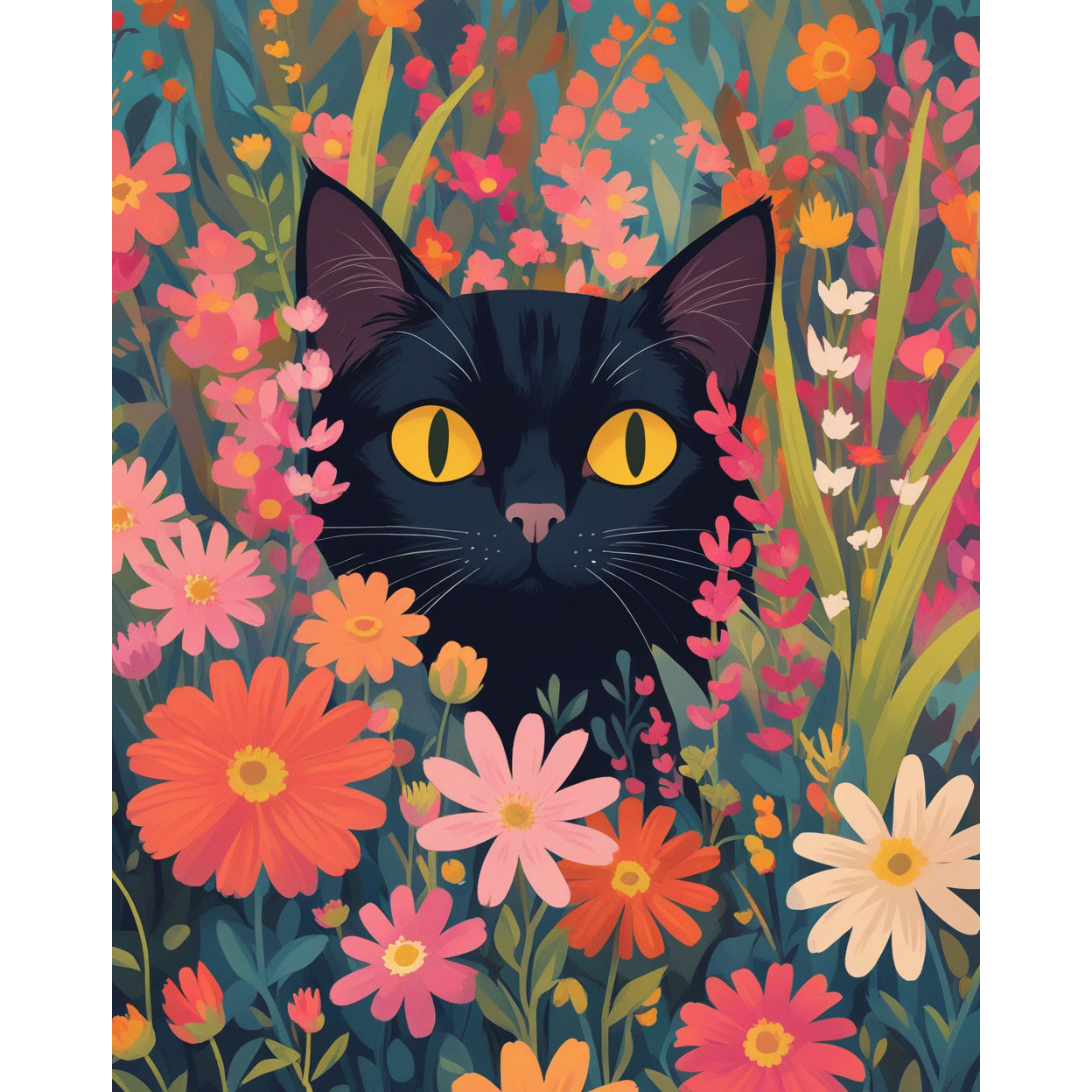 Curious Cat Paint by Numbers Kit design preview showing the full artwork layout before painting