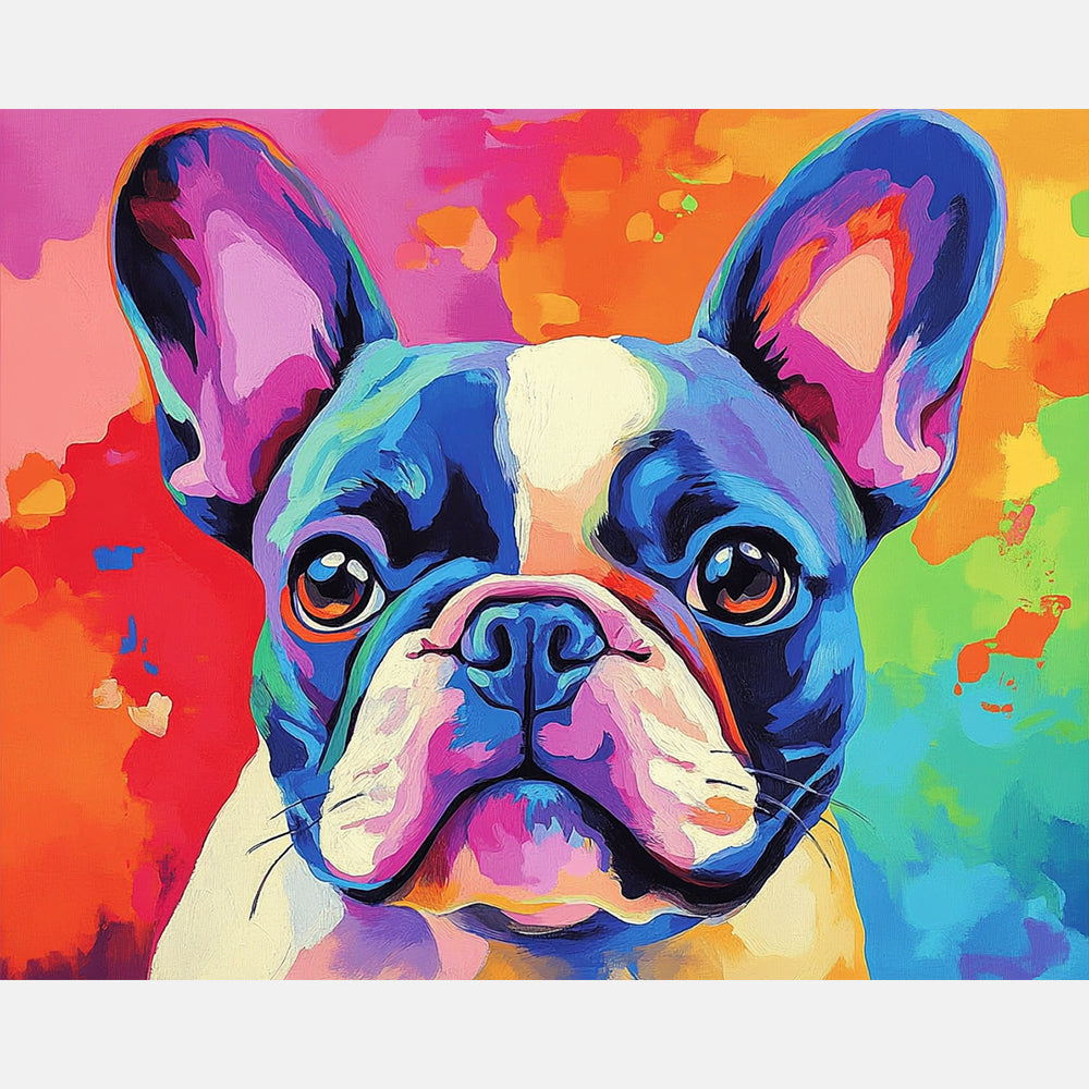 Cute Friench Bulldog Paint by Numbers Kit design preview showing the full artwork layout before painting