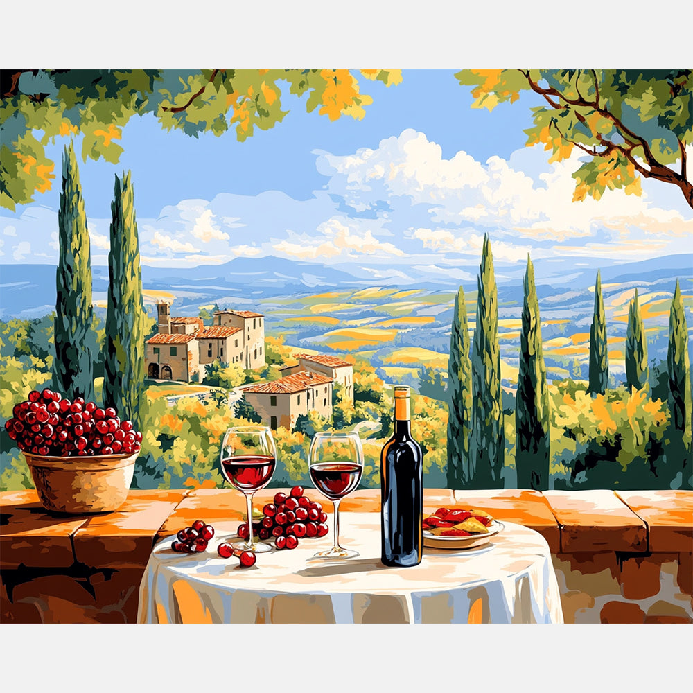 Cypress Vineyard Paint by Numbers Kit design preview showing the full artwork layout before painting