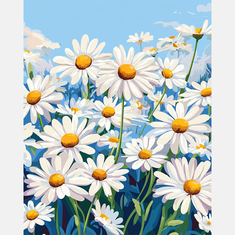 Daisy Field Paint by Numbers Kit design preview showing the full artwork layout before painting