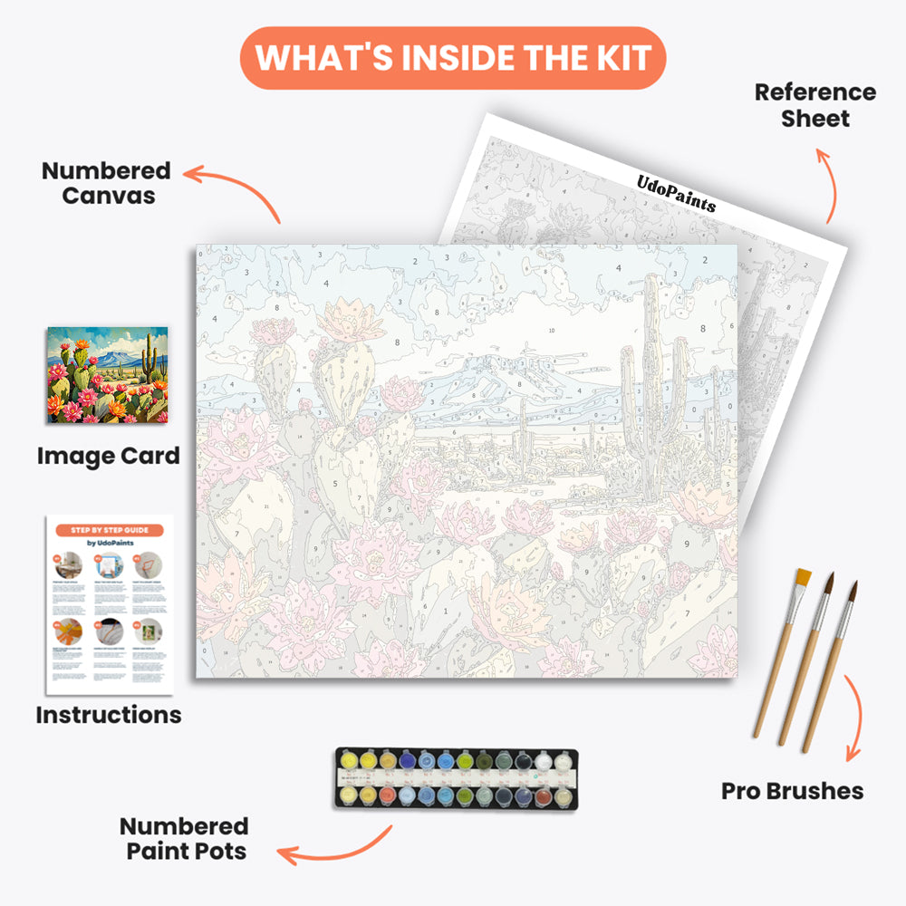Desert Bloom Paint by Numbers Kit – includes numbered canvas, paint pots, brushes, and instructions