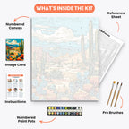 Desert Cactus Landscape Paint by Numbers Kit – includes numbered canvas, paint pots, brushes, and instructions