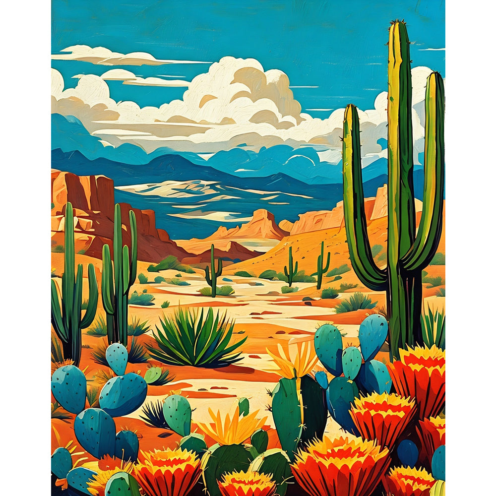 Desert Cactus Landscape Paint by Numbers Kit design preview showing the full artwork layout before painting