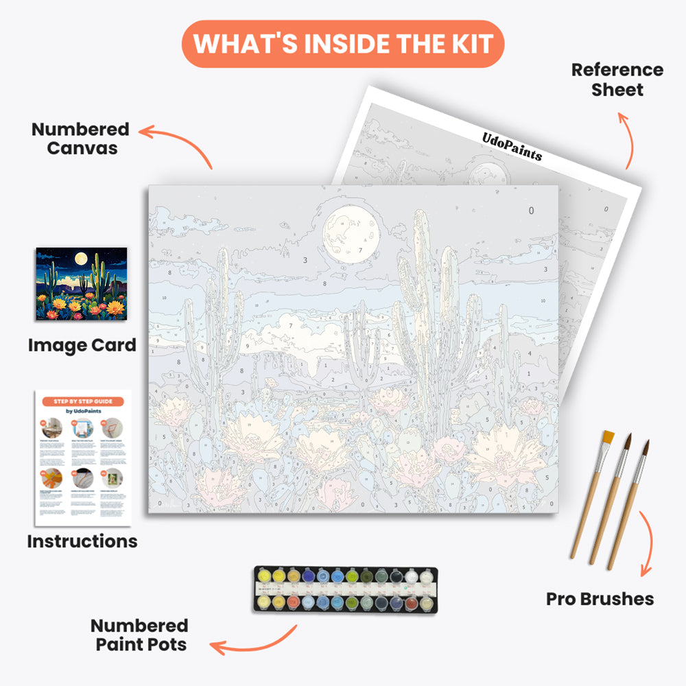 Desert Moonlight Paint by Numbers Kit – includes numbered canvas, paint pots, brushes, and instructions
