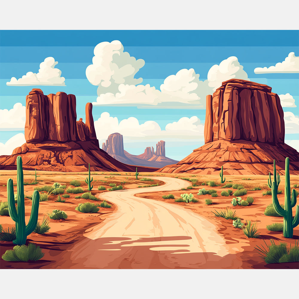 Desert Trailway Paint by Numbers Kit design preview showing the full artwork layout before painting