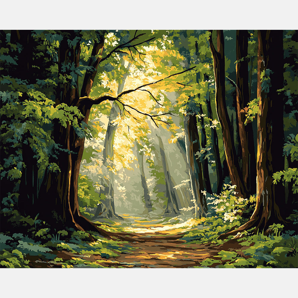 Dimly Lit Forest Paint by Numbers Kit design preview showing the full artwork layout before painting