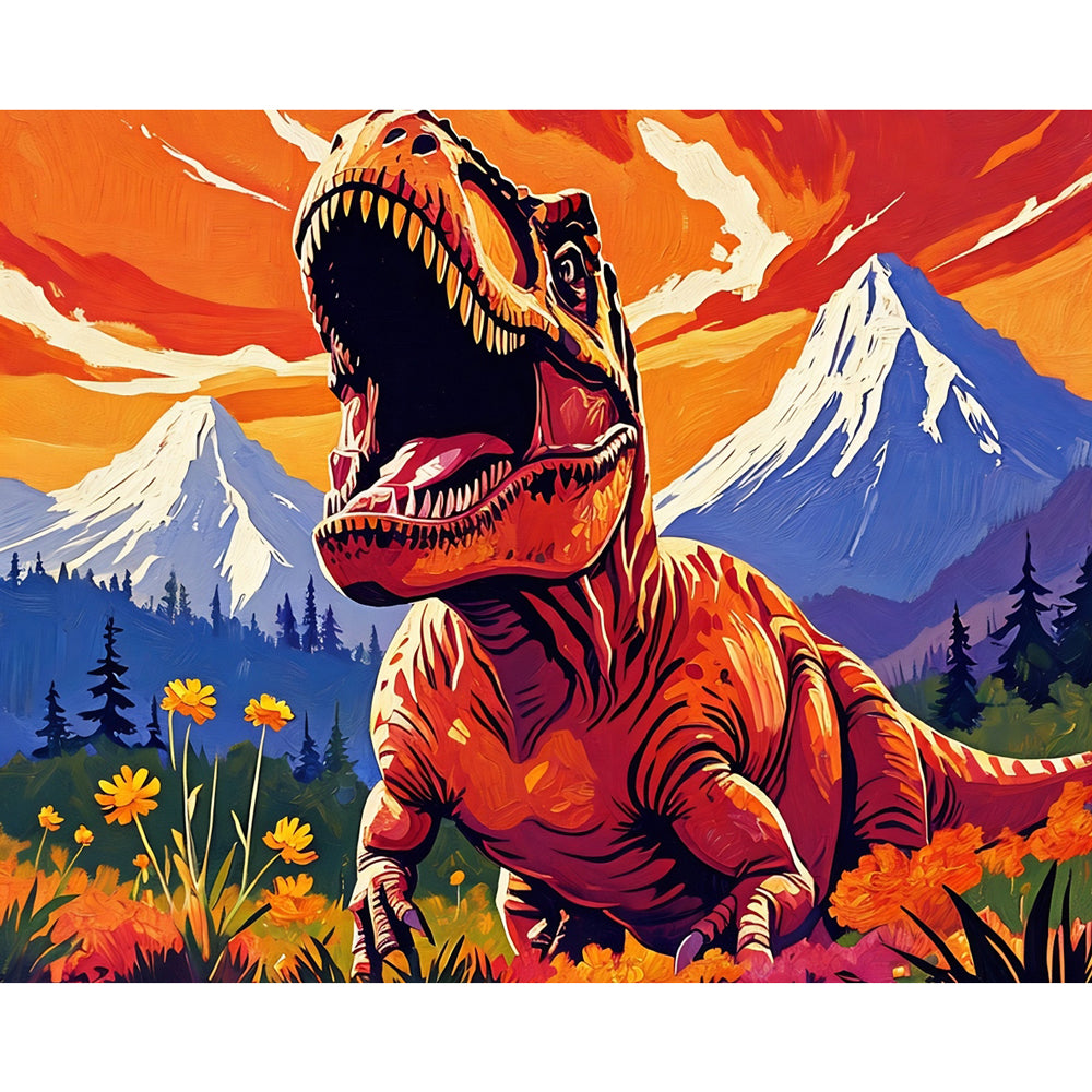 Dinosaur Majesty Paint by Numbers Kit design preview showing the full artwork layout before painting