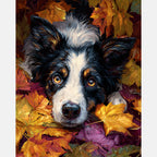 Dog In Golden Leaves Paint by Numbers Kit design preview showing the full artwork layout before painting