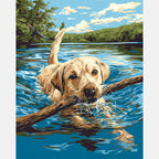 Dog With Stick Paint by Numbers Kit design preview showing the full artwork layout before painting