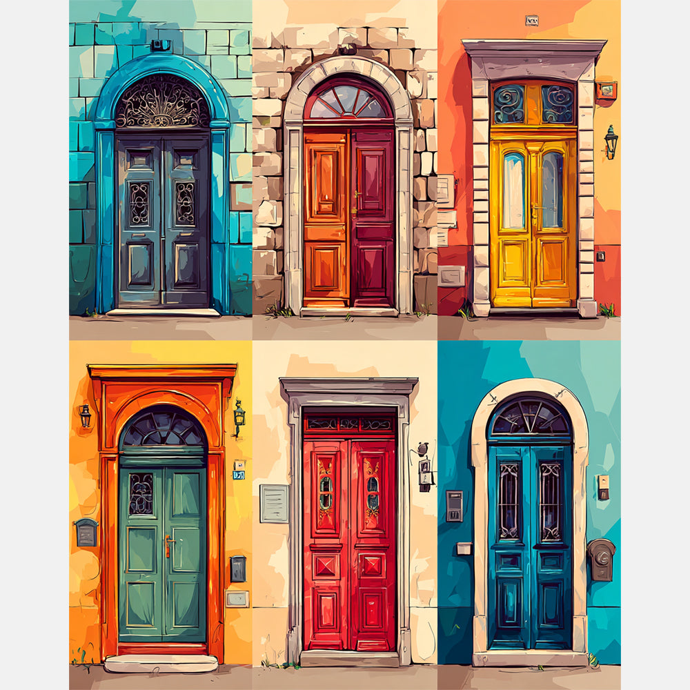 Doors of Opportunity Paint by Numbers Kit design preview showing the full artwork layout before painting