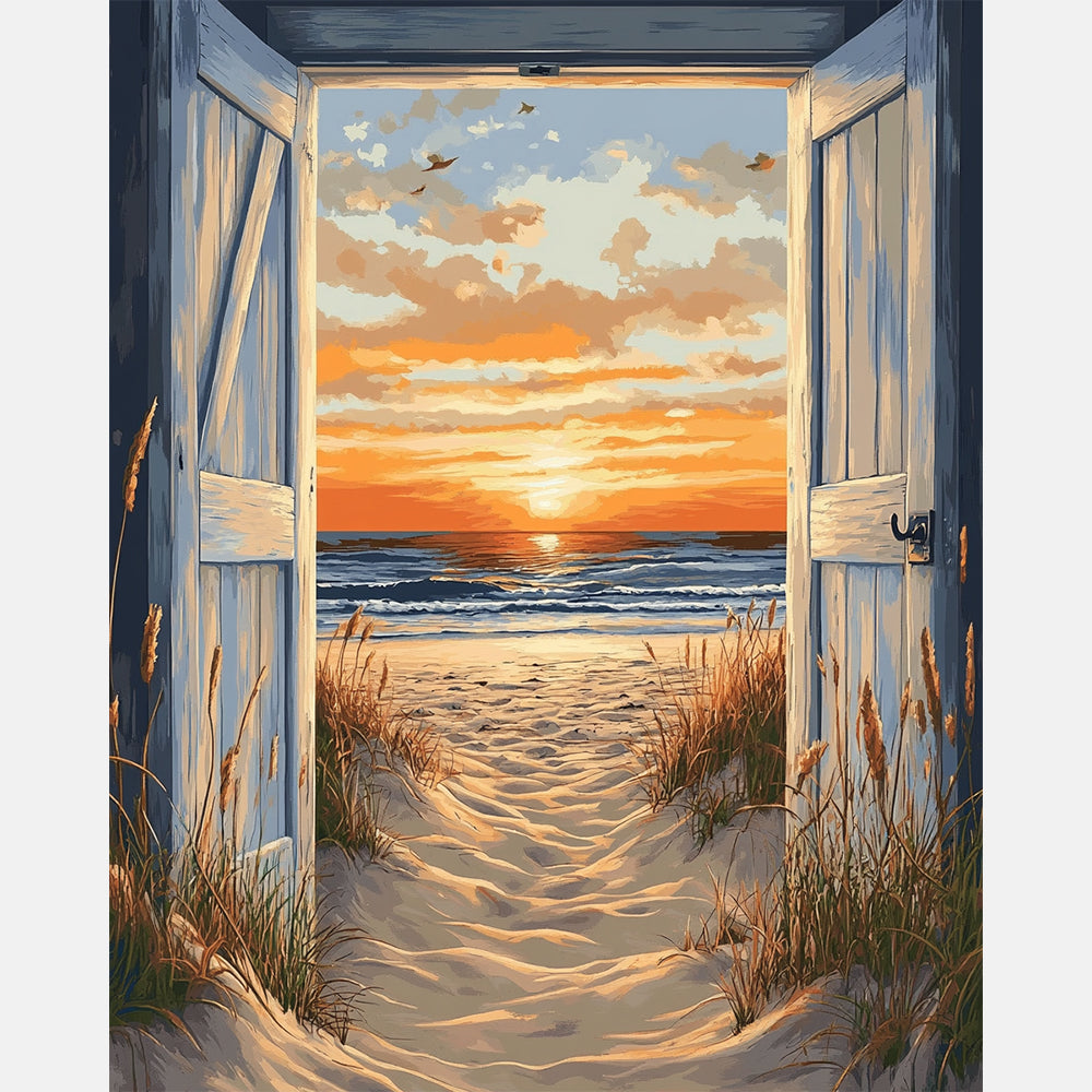 Door to the Beach Paint by Numbers Kit design preview showing the full artwork layout before painting