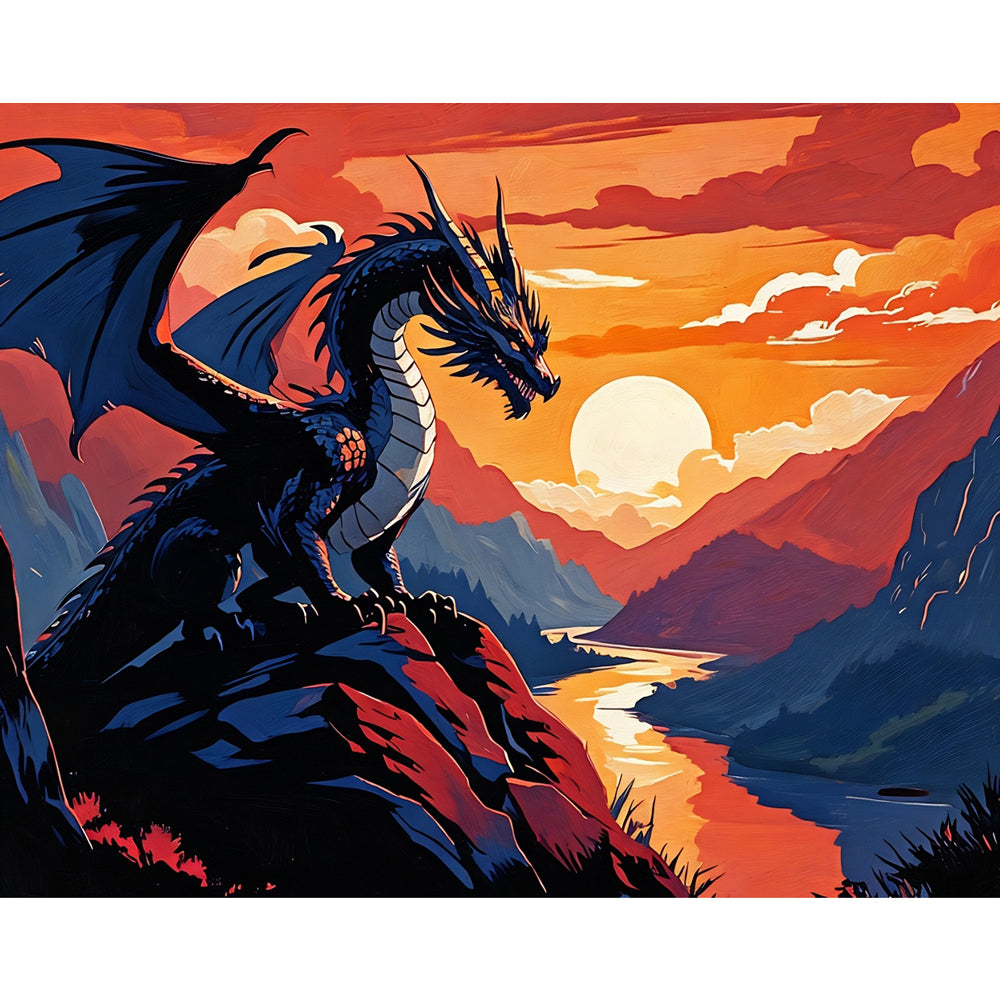 Dragon at Sunset Paint by Numbers Kit design preview showing the full artwork layout before painting