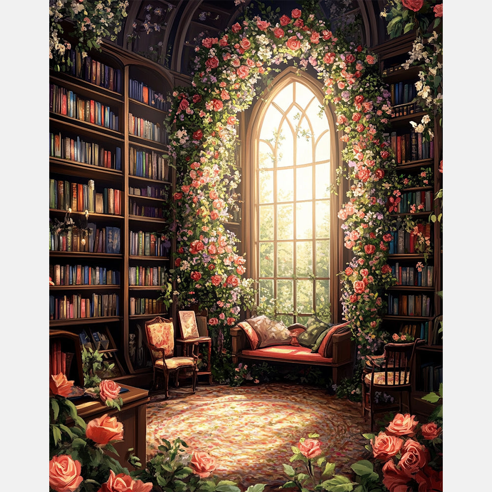 Dreamy Floral Library Paint by Numbers Kit design preview showing the full artwork layout before painting