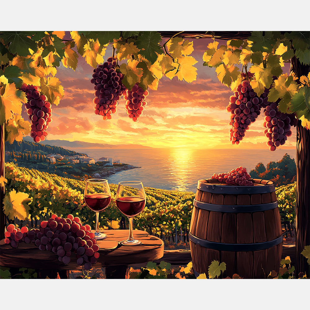 Dusk In Vineyard Paint by Numbers Kit design preview showing the full artwork layout before painting