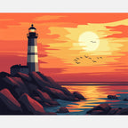 Dusk Lighthouse Paint by Numbers Kit design preview showing the full artwork layout before painting