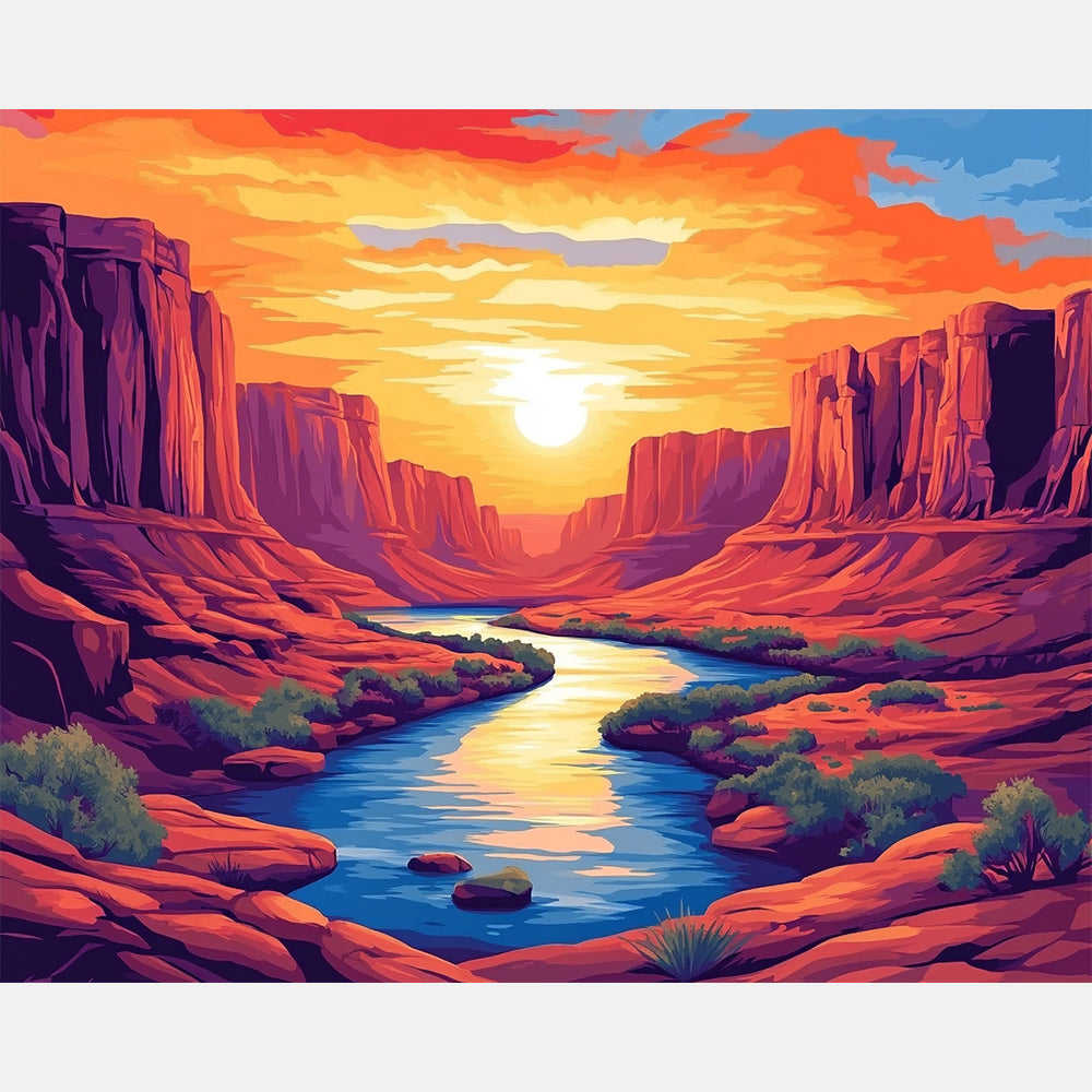 Dusk Over Canyon Paint by Numbers Kit design preview showing the full artwork layout before painting