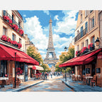 Eiffel Street Stroll Paint by Numbers Kit design preview showing the full artwork layout before painting