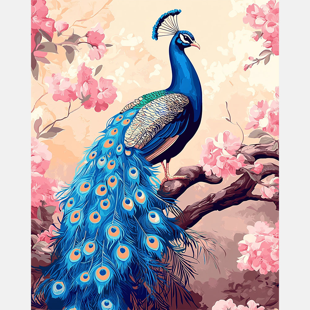 Elegant Peacock Paint by Numbers Kit design preview showing the full artwork layout before painting