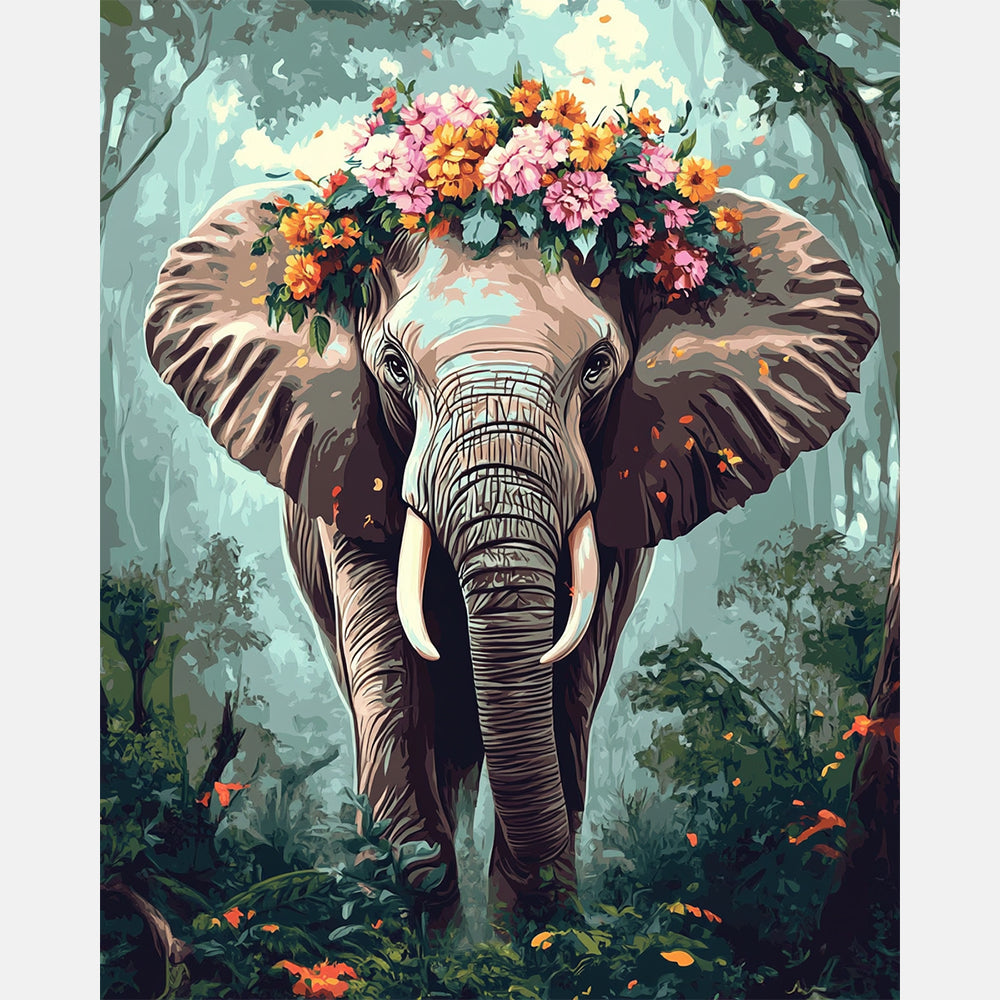 Elephantine Floral Crown Paint by Numbers Kit design preview showing the full artwork layout before painting