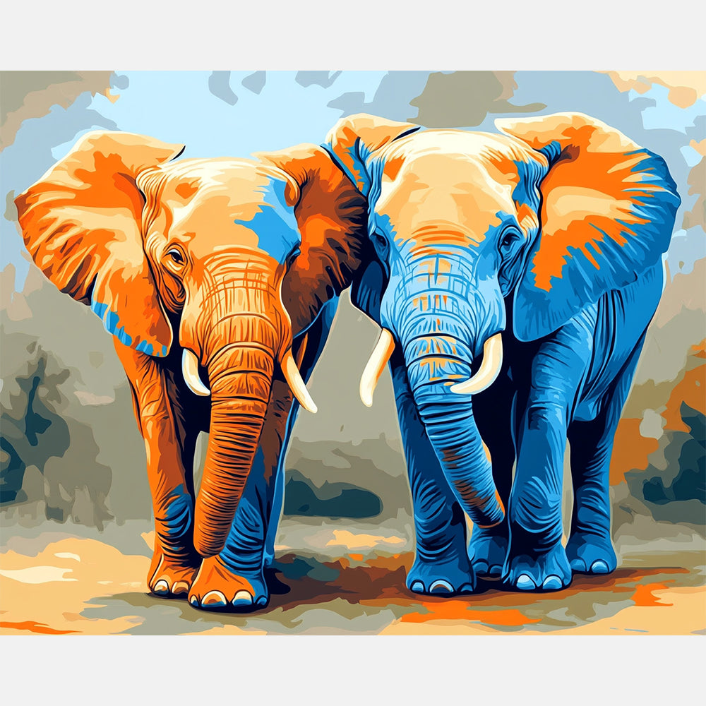 Elephants Together Paint by Numbers Kit design preview showing the full artwork layout before painting