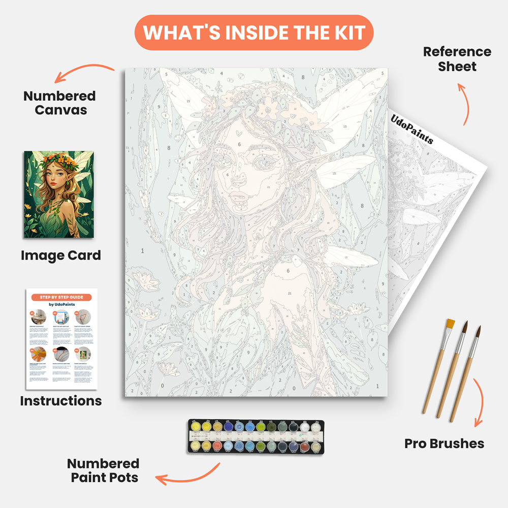 Enchanted Fairy Paint by Numbers Kit – includes numbered canvas, paint pots, brushes, and instructions