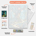 Enchanted Forest Glow Paint by Numbers Kit – includes numbered canvas, paint pots, brushes, and instructions
