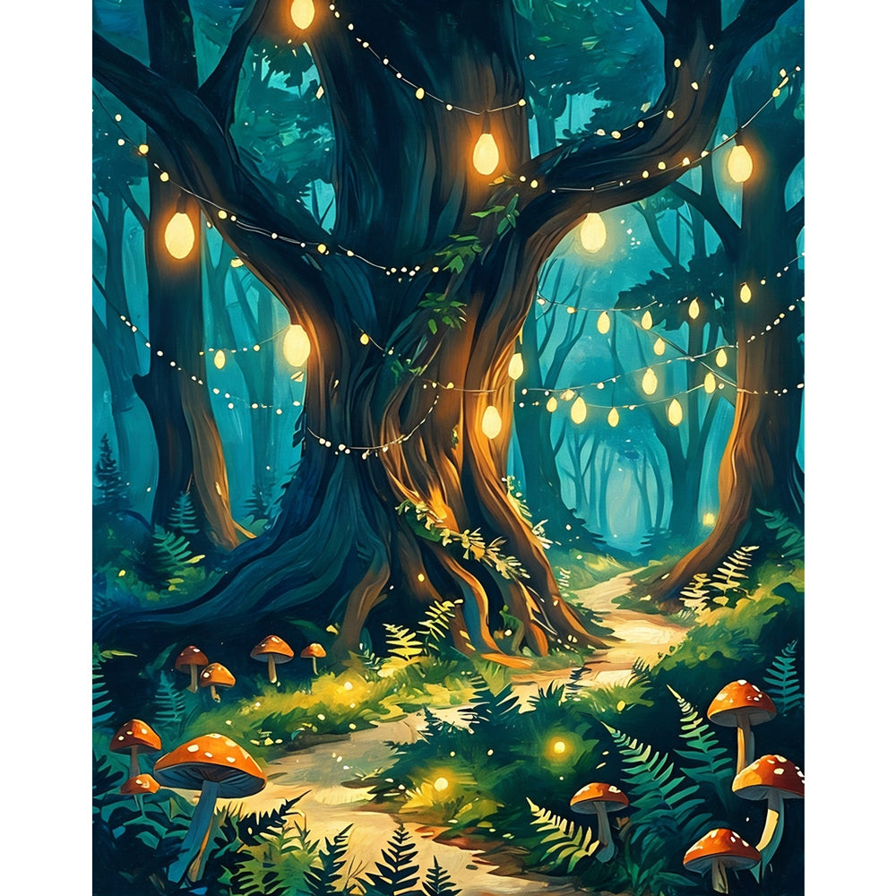 Enchanted Forest Glow Paint by Numbers Kit design preview showing the full artwork layout before painting