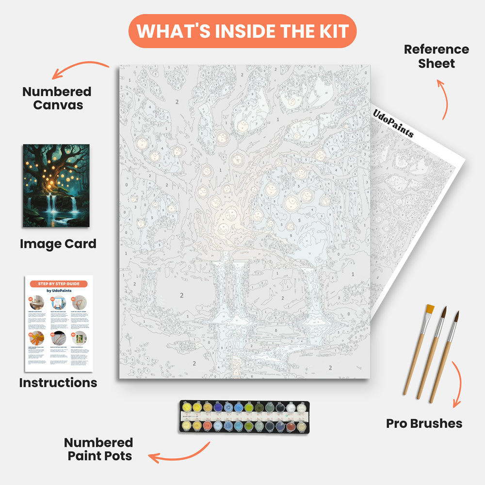 Enchanted Tree Paint by Numbers Kit – includes numbered canvas, paint pots, brushes, and instructions