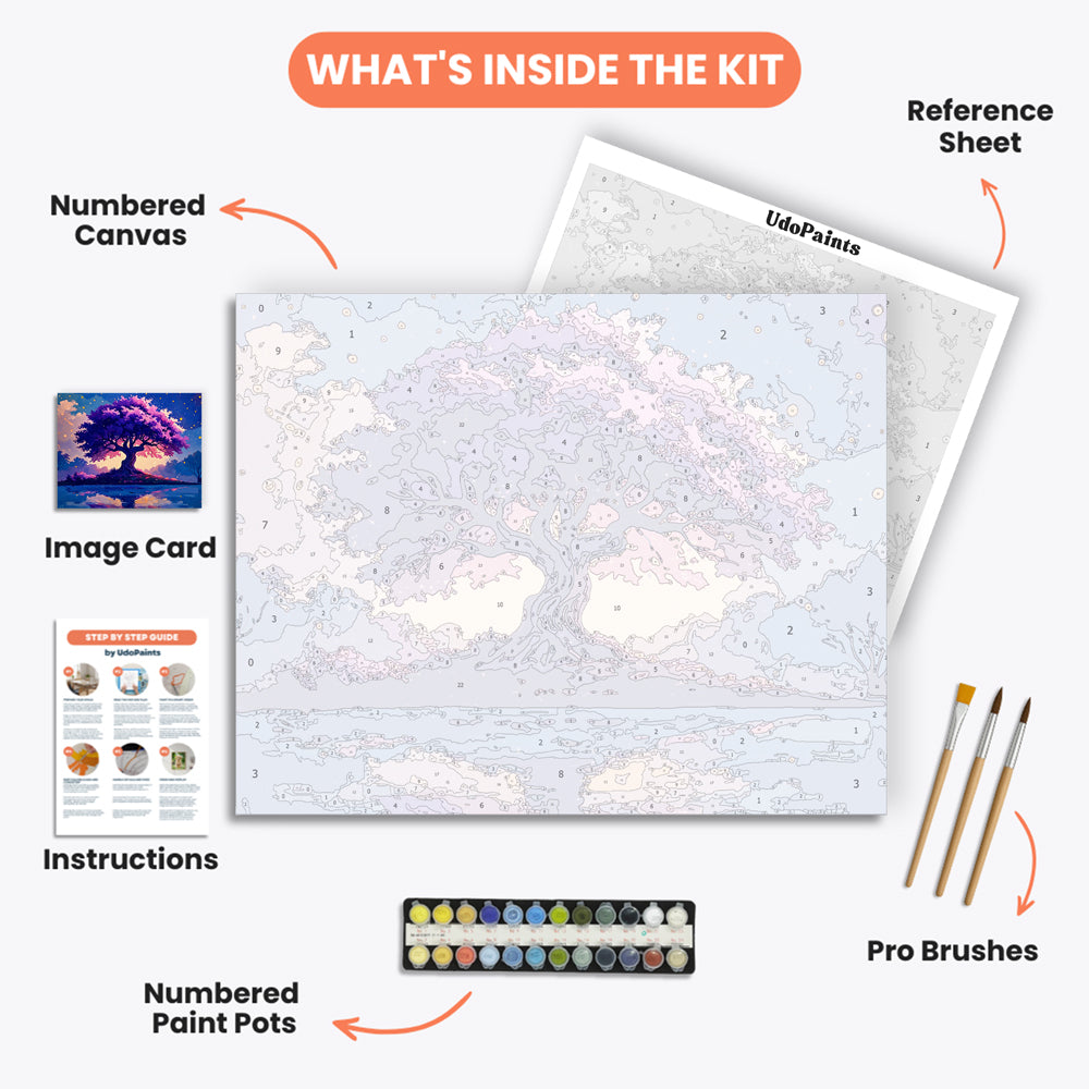 Enchanted Tree Paint by Numbers Kit – includes numbered canvas, paint pots, brushes, and instructions
