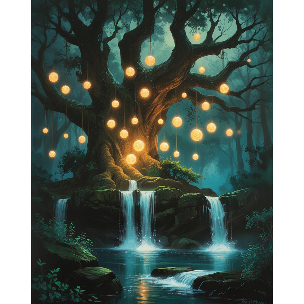 Enchanted Tree Paint by Numbers Kit design preview showing the full artwork layout before painting