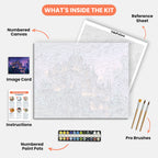 Enchanted Twilight Castle Paint by Numbers Kit – includes numbered canvas, paint pots, brushes, and instructions