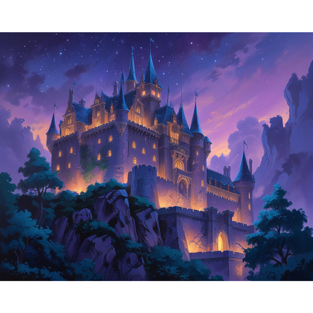 Enchanted Twilight Castle Paint by Numbers Kit design preview showing the full artwork layout before painting
