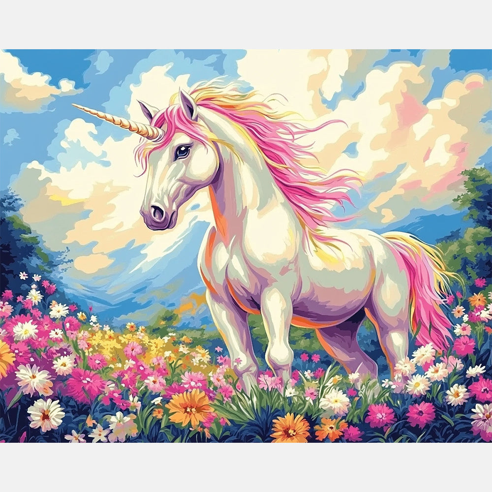 Enchanted Unicorn Paint by Numbers Kit design preview showing the full artwork layout before painting