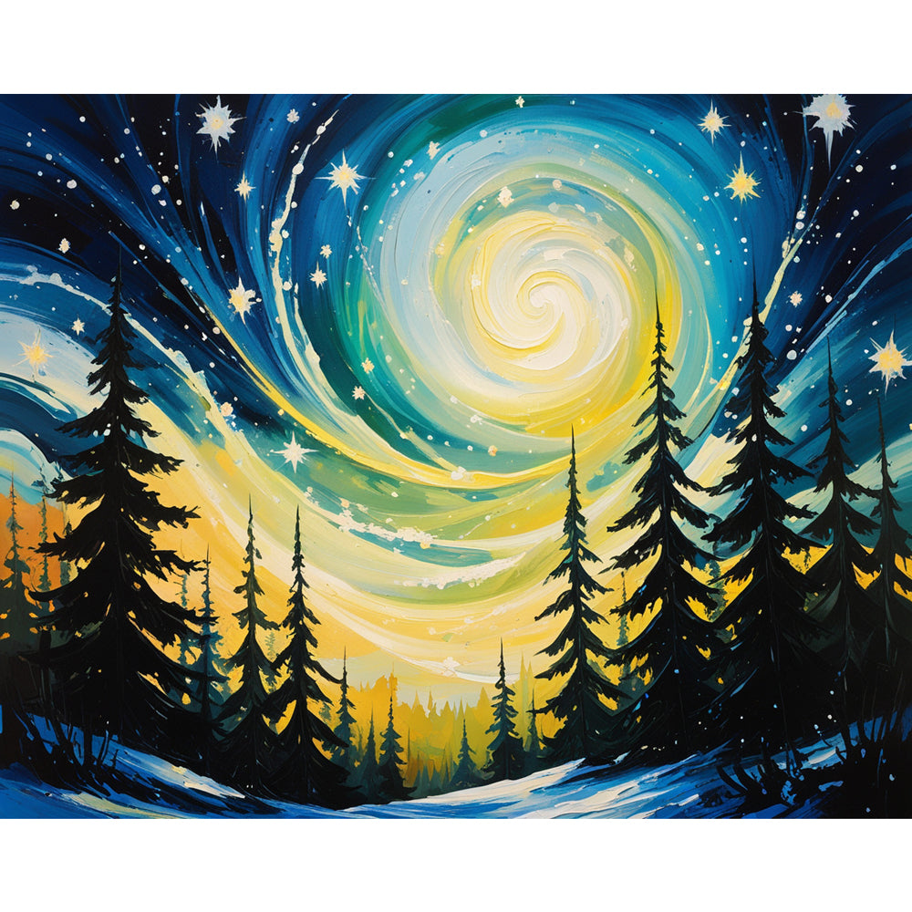 Enchanted Winter Paint by Numbers Kit design preview showing the full artwork layout before painting