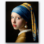 Paint by numbers design of young woman, pearl earring, blue and yellow turban, pearl earring
