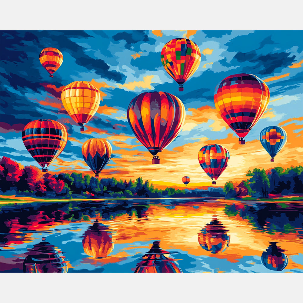 Evening Balloons Paint by Numbers Kit design preview showing the full artwork layout before painting