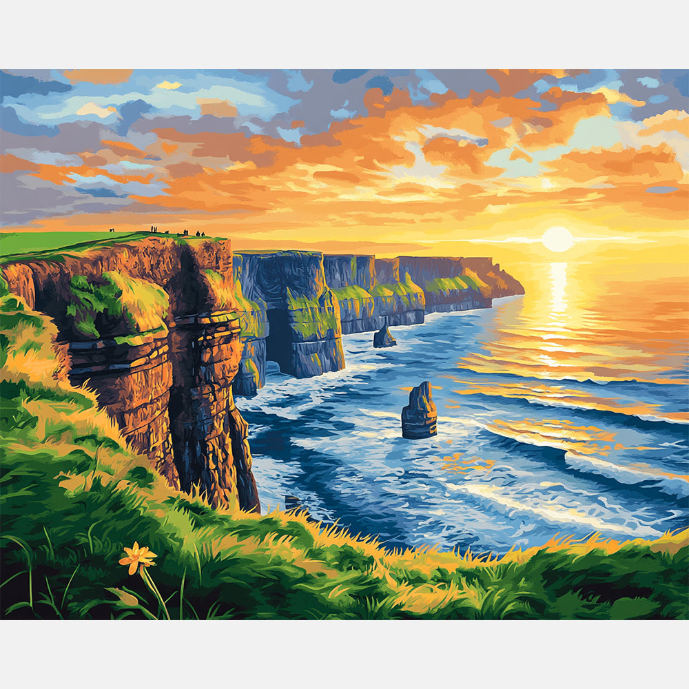 Evening Tide Cliffs Paint by Numbers Kit design preview showing the full artwork layout before painting