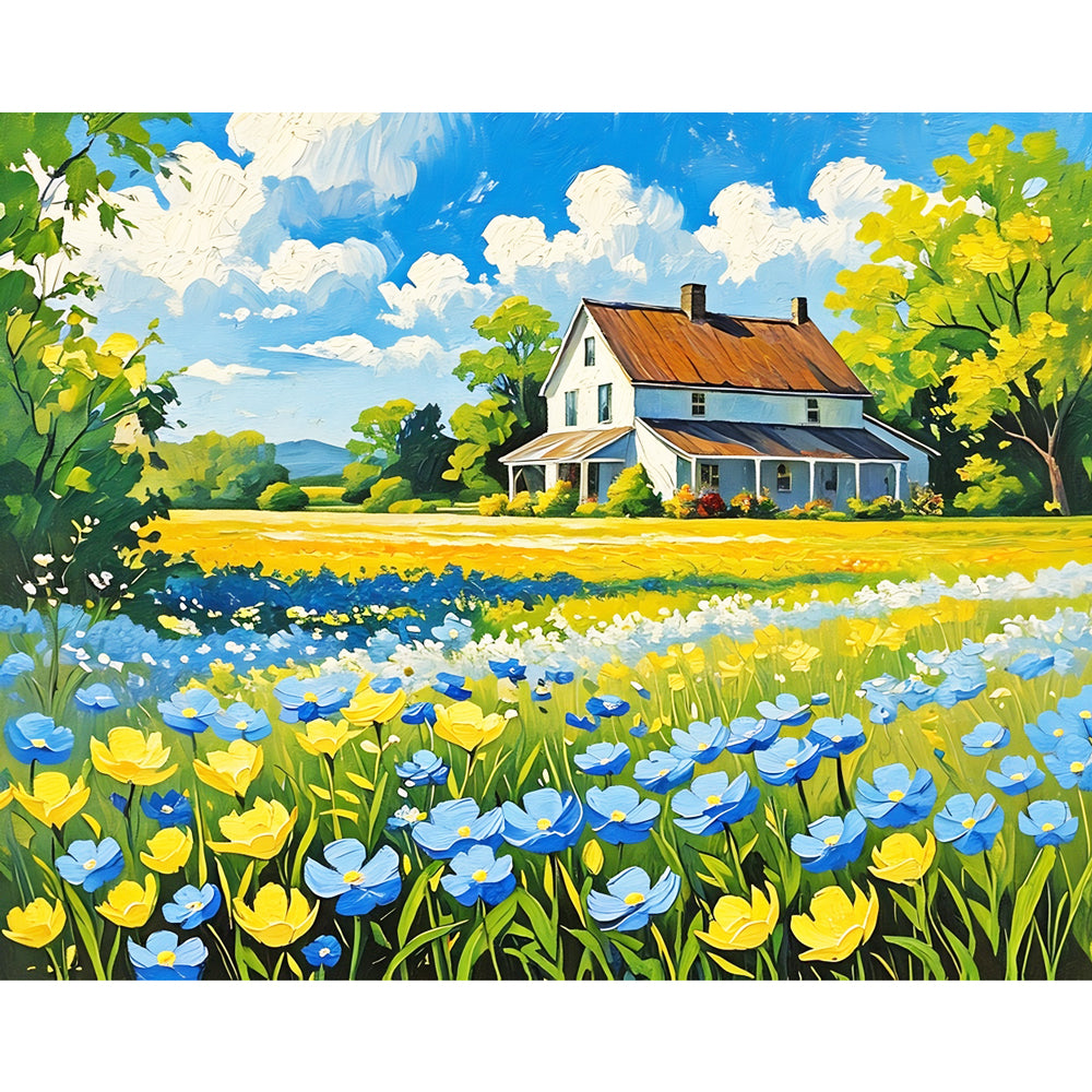 Farmhouse Bloom Paint by Numbers Kit design preview showing the full artwork layout before painting
