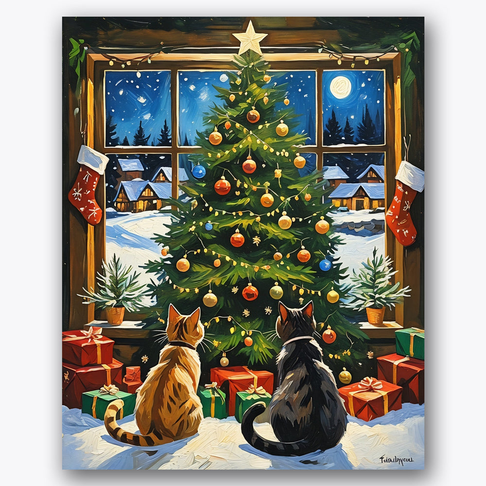 Festive Feline Night Paint by Numbers Kit UdoPaints