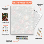 Festive Ornaments Paint by Numbers Kit – includes numbered canvas, paint pots, brushes, and instructions