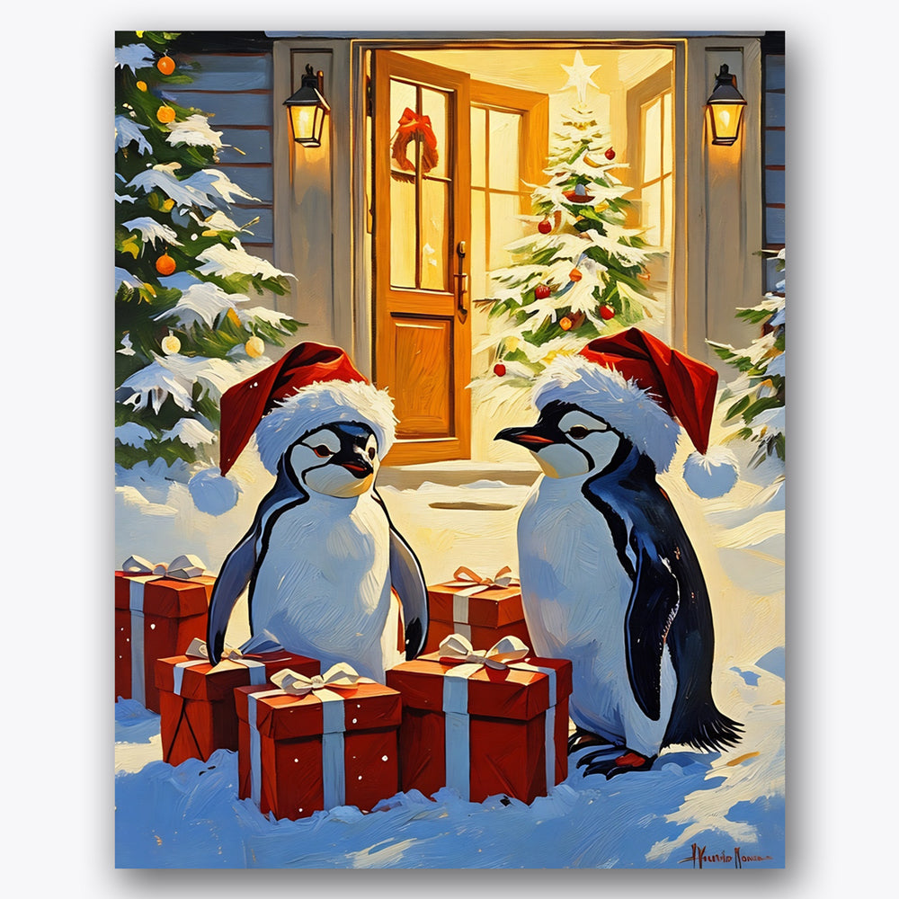 Festive Penguins Paint by Numbers Kit UdoPaints