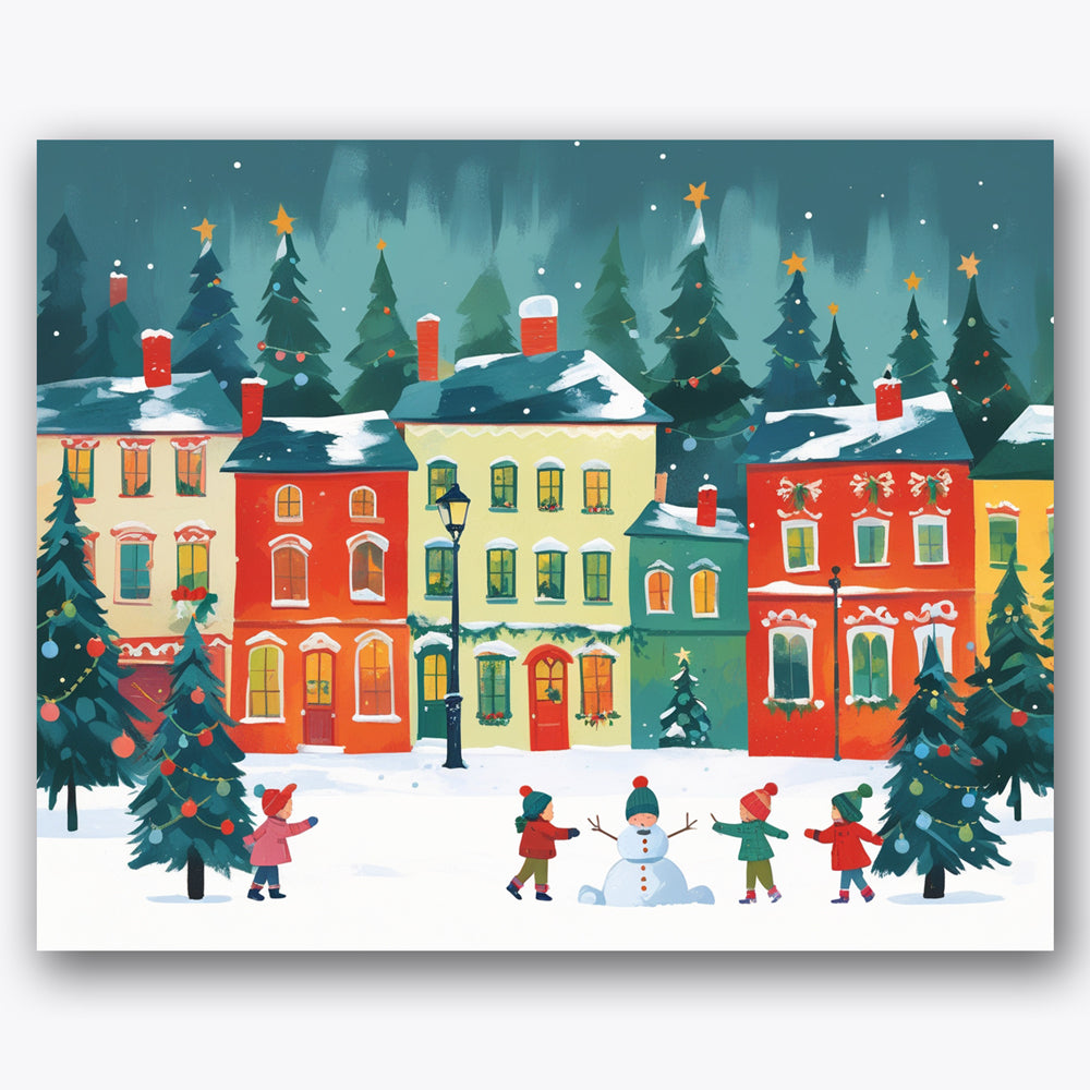 Festive Snowy Neighborhood Paint by Numbers Kit UdoPaints