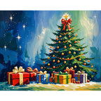 Festive Christmas Tree Paint by Numbers Kit design preview showing the full artwork layout before painting