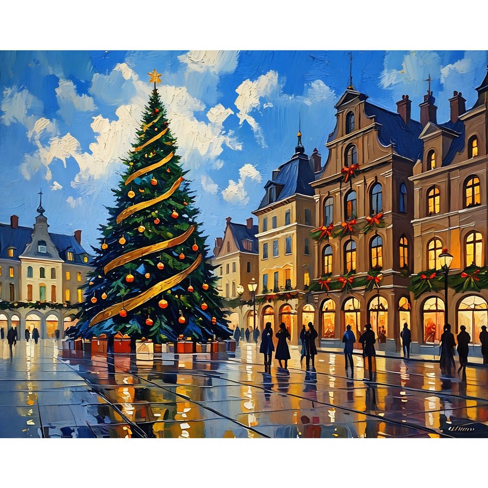 Festive Holiday Scene Paint by Numbers Kit design preview showing the full artwork layout before painting