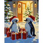 Festive Penguins Paint by Numbers Kit design preview showing the full artwork layout before painting