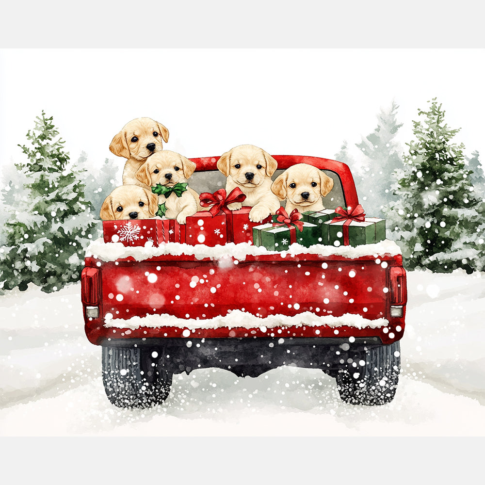Festive Pup Parade Paint by Numbers Kit design preview showing the full artwork layout before painting