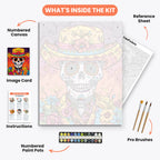 Festive Skeleton Paint by Numbers Kit – includes numbered canvas, paint pots, brushes, and instructions
