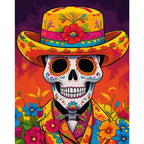 Festive Skeleton Paint by Numbers Kit design preview showing the full artwork layout before painting