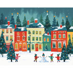 Festive Snowy Neighborhood Paint by Numbers Kit design preview showing the full artwork layout before painting