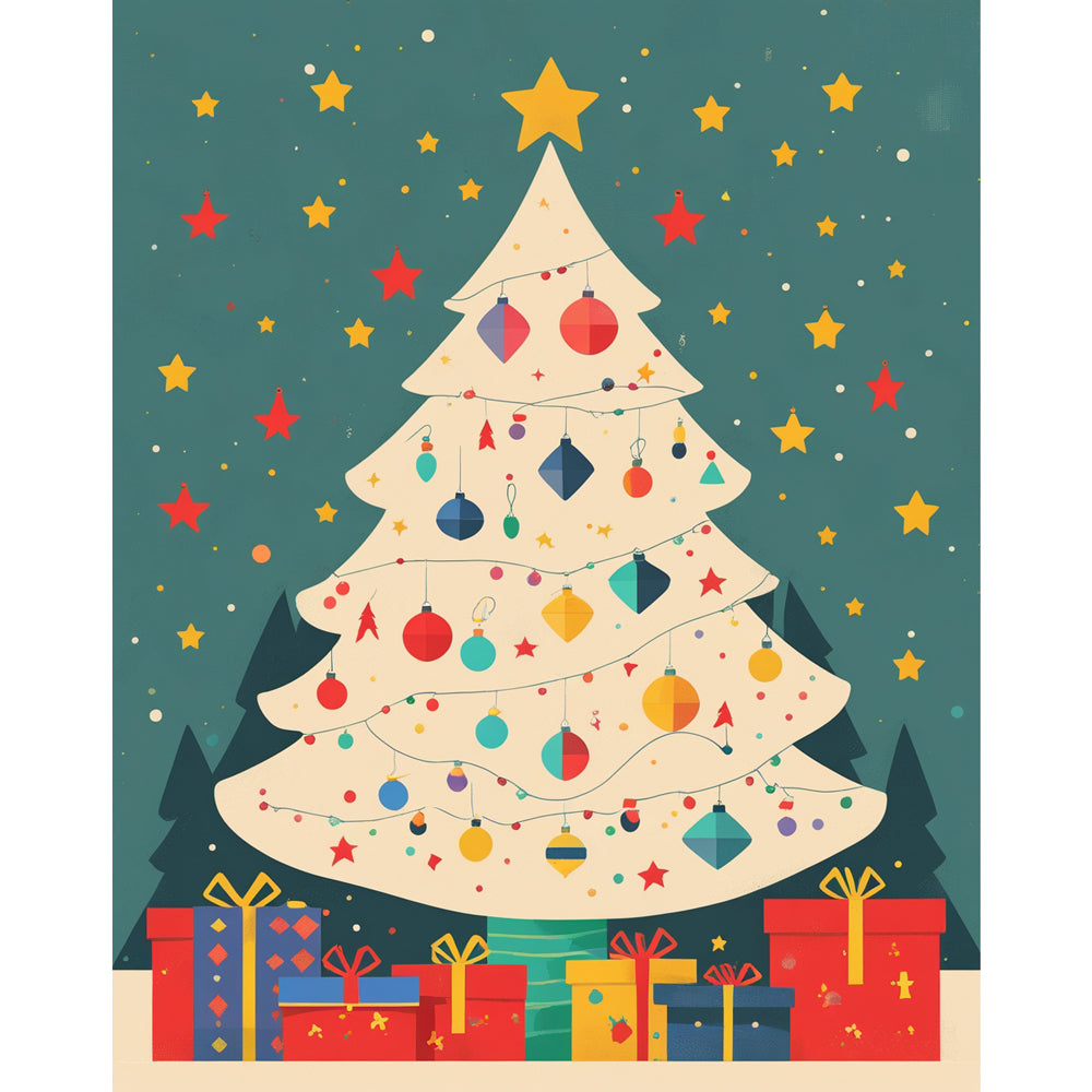Festive Tree Paint by Numbers Kit design preview showing the full artwork layout before painting